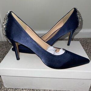 Satin Crystal Pumps, Navy